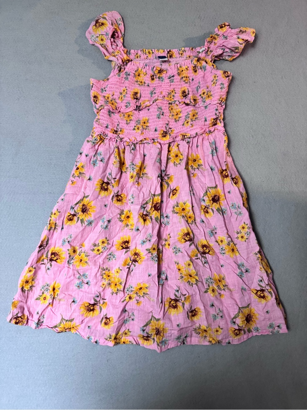 Old Navy Girls Pink Floral Sunflower Smocked Dress 10/12